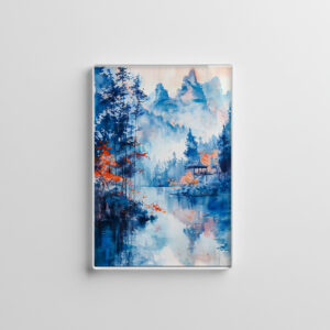 raxxa Glas-Magnet: Autumn Forest Landscape With Temple By Lakeside And Mountain Backdrop In Chinese Ink