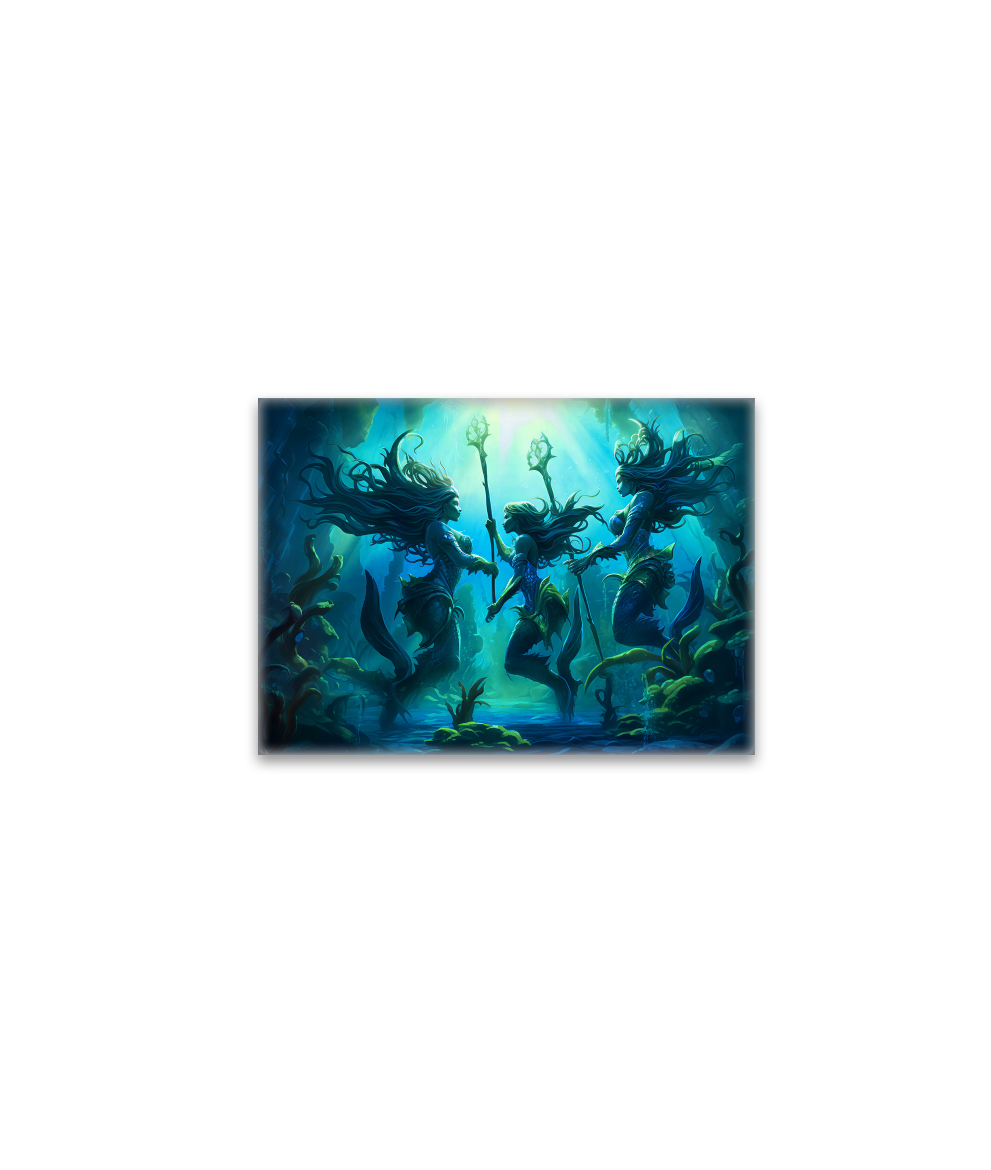 raxxa Glas-Magnet: Three Sea Nymphs Holding Staffs Fantasy Painting