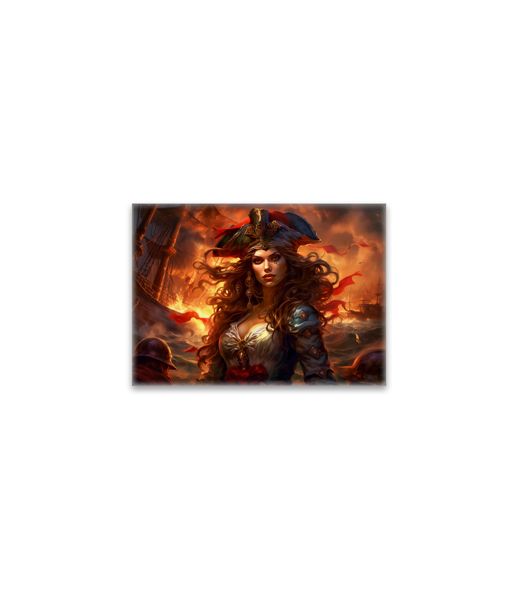 raxxa Glas-Magnet: NeuFemale Pirate Before Burning Ship Fantasy Painting