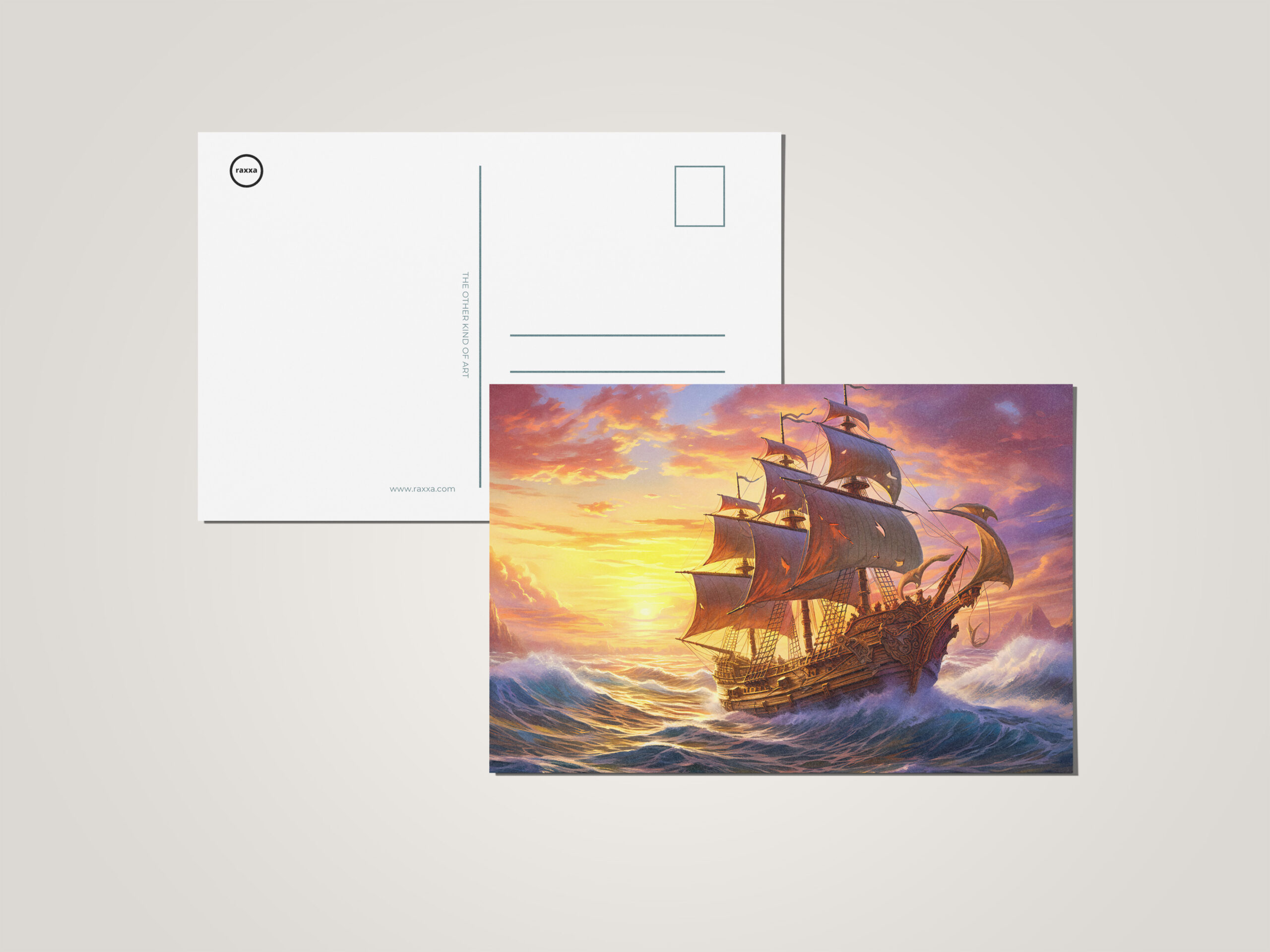 raxxa Postkarte: Ship in Golden Sunset Storm Fantasy Painting