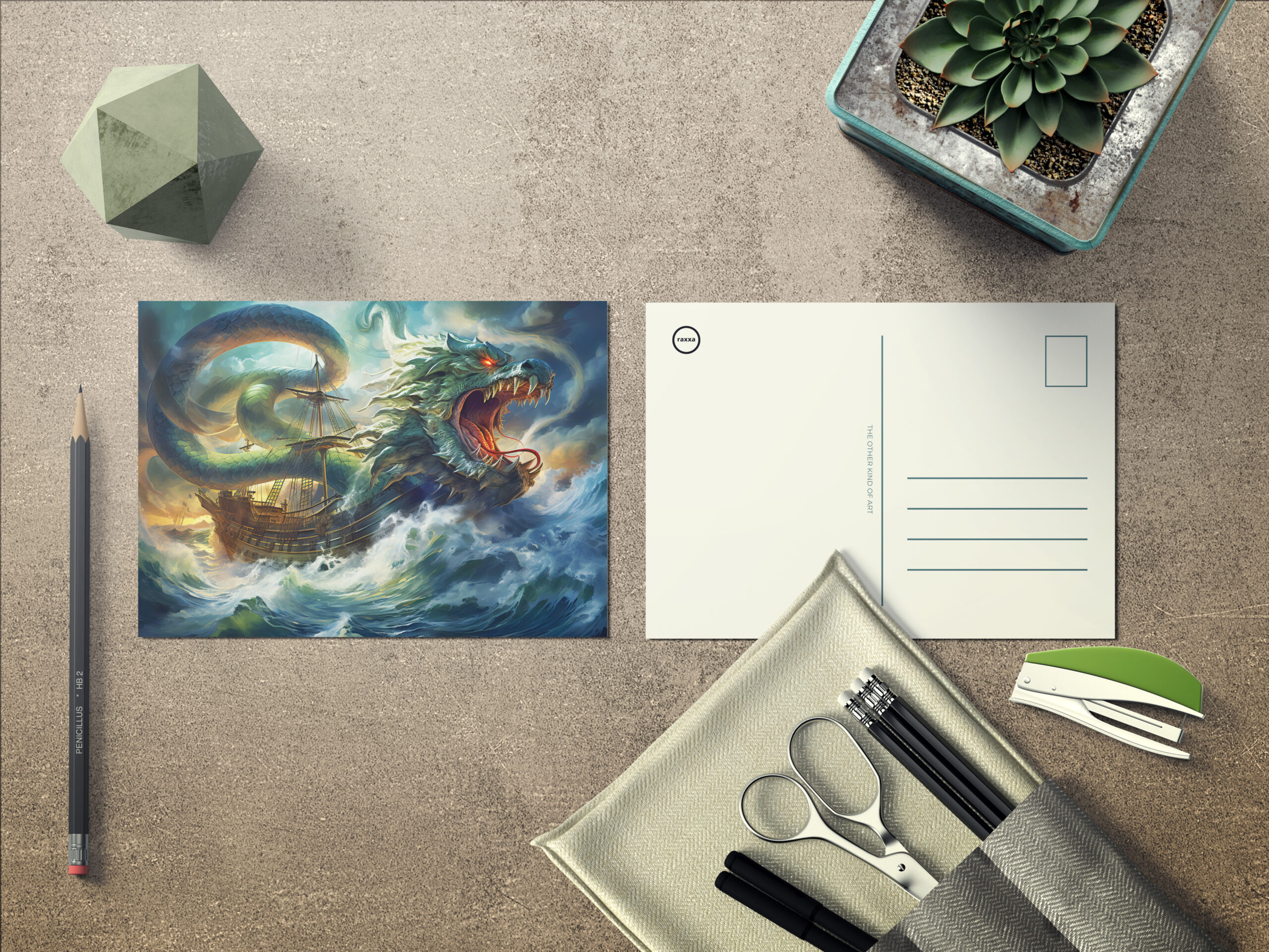 raxxa Postkarte: Sea Serpent Attacking Ship in Storm Fantasy Painting