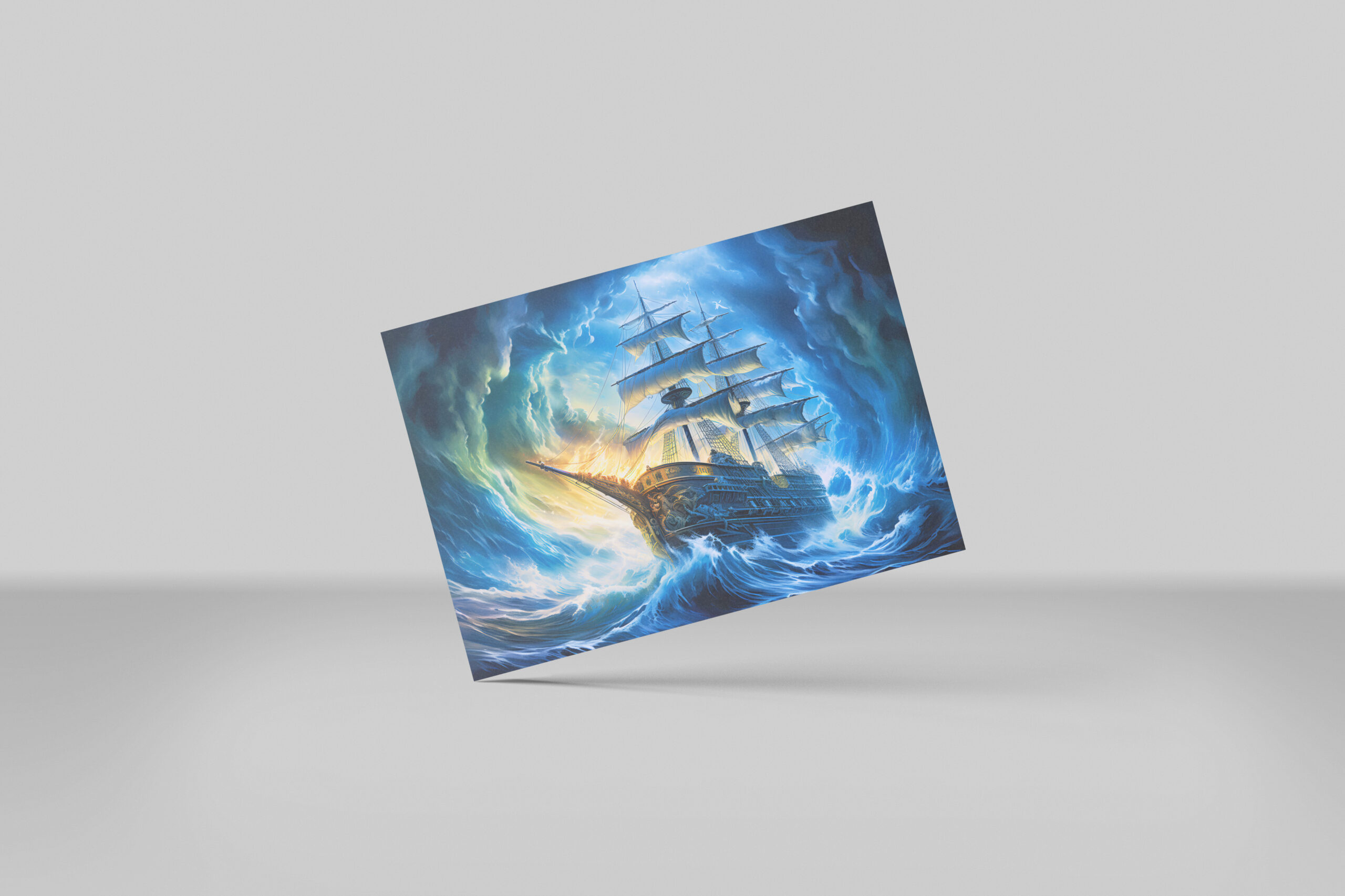raxxa Postkarte: Ship in Glowing Blue Ocean Fantasy Painting