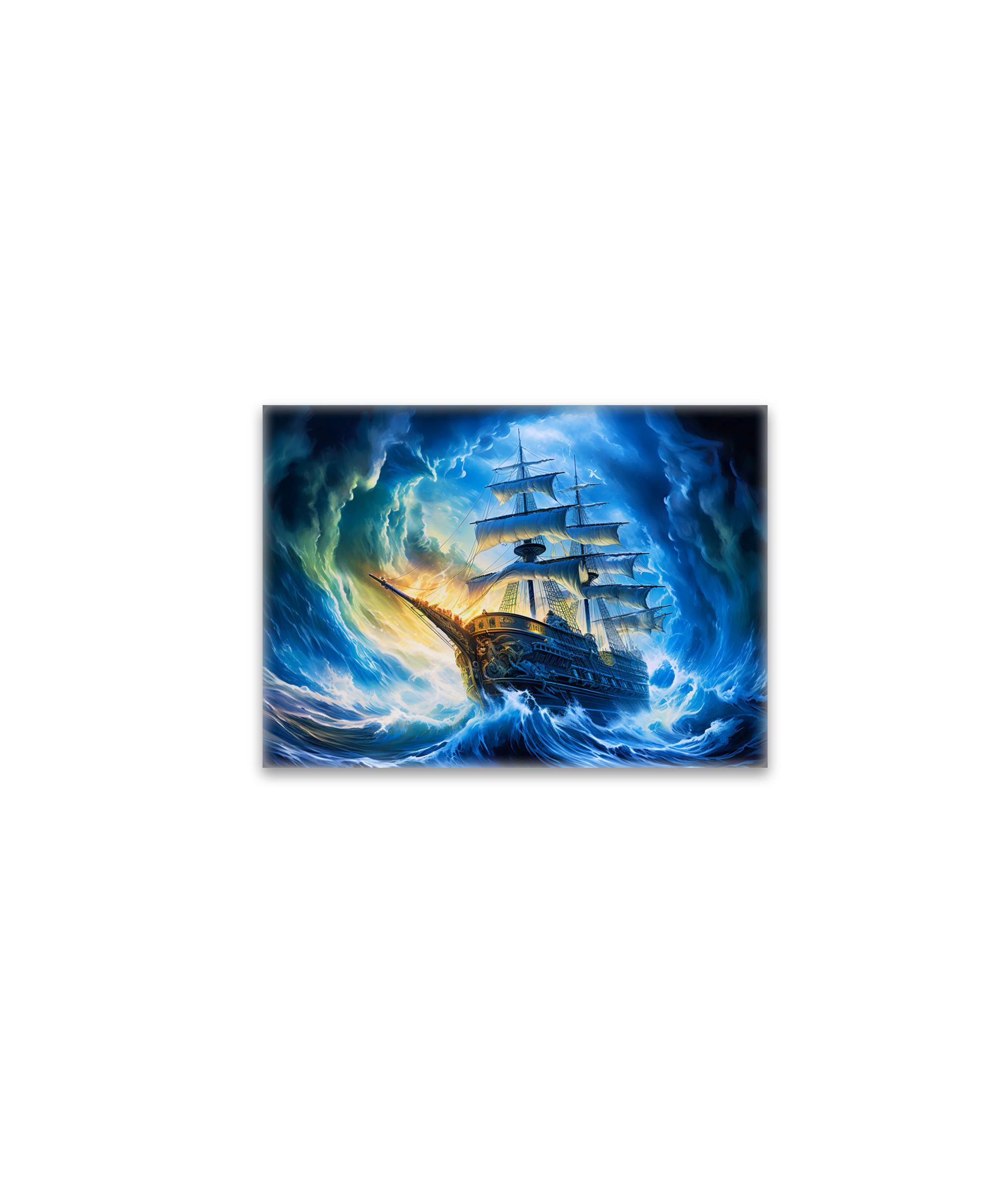 raxxa Glas-Magnet: Ship in Glowing Blue Ocean Fantasy Painting