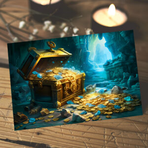 raxxa Postkarte: Treasure Chest in Cave Light Fantasy Painting