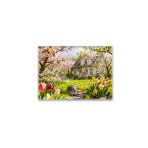 raxxa Glas-Magnet: Spring Cottage with Bees, Hedgehog and Blossoming Garden