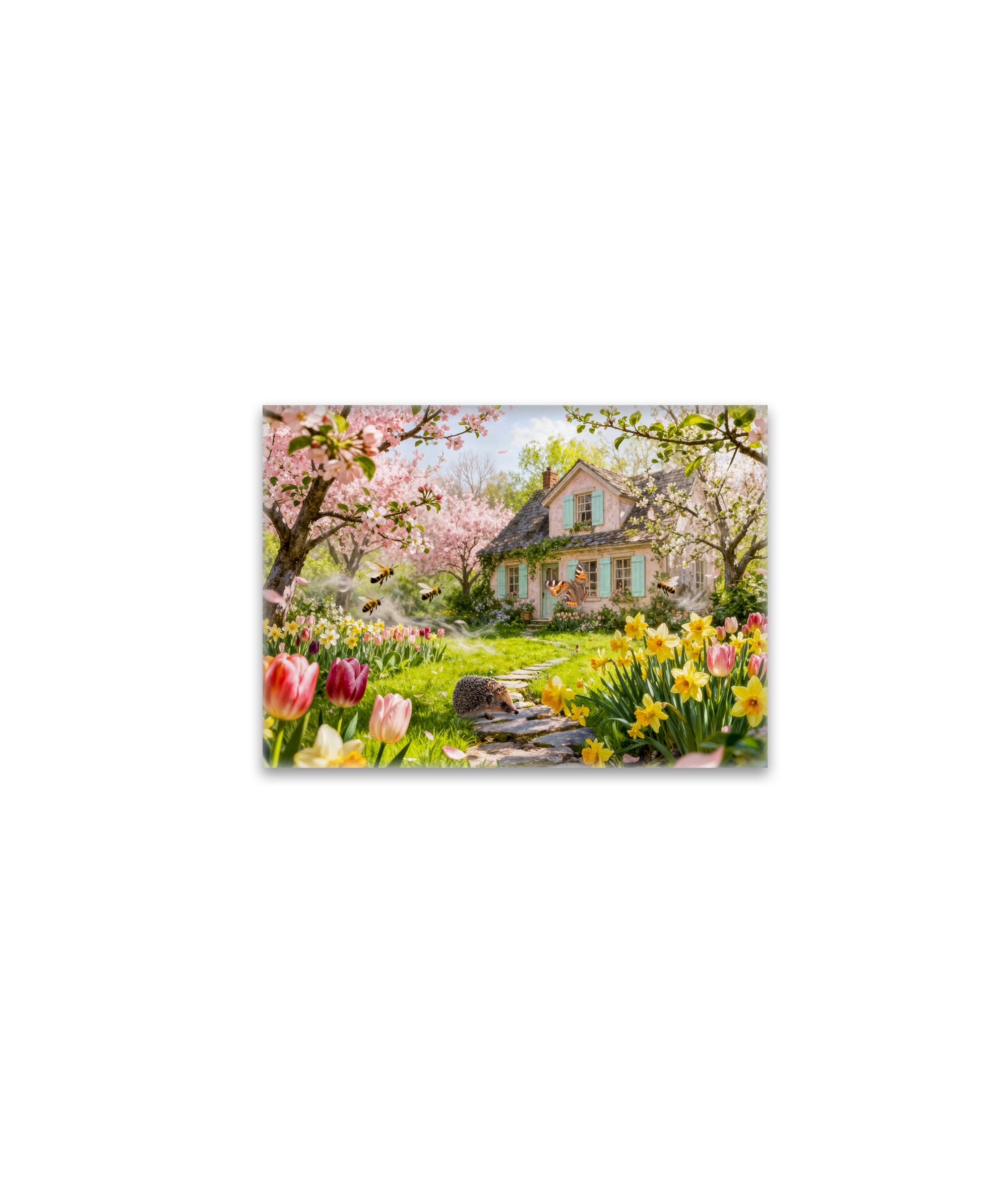 raxxa Glas-Magnet: Spring Cottage with Bees, Hedgehog and Blossoming Garden