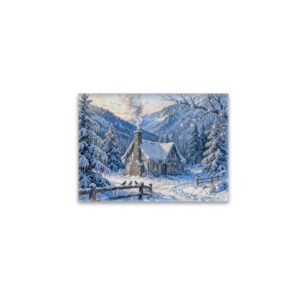 raxxa Glas-Magnet: Snowy Mountain Cottage with Smoke and Pines Painting