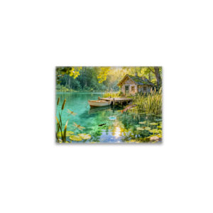 raxxa Glas-Magnet: Forest Stream Cottage with Ducks, piere and Dock Artwork