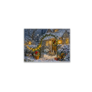 raxxa Glas-Magnet: Winter Cottage with Squirrel, Cat and Robin Artwork