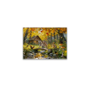 raxxa Glas-Magnet: Autumn Forest Cottage with forest animals and Mushrooms Artwork