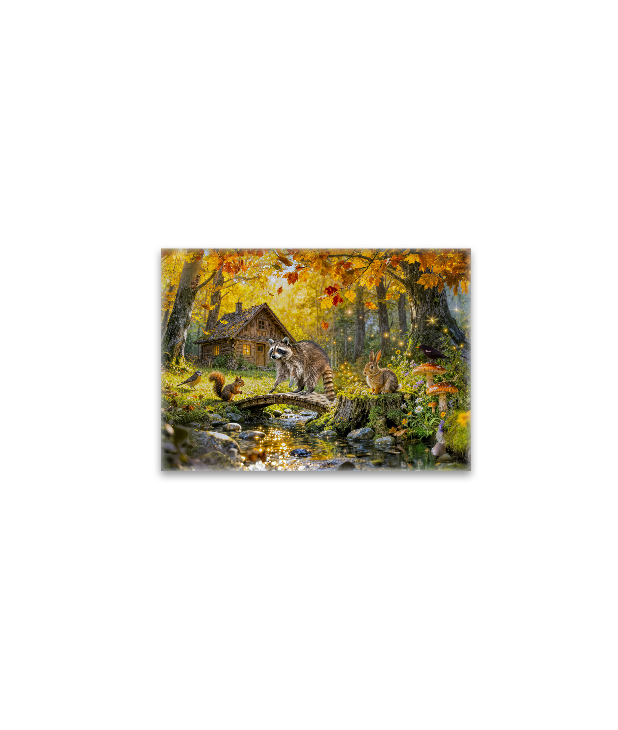 raxxa Glas-Magnet: Autumn Forest Cottage with forest animals and Mushrooms Artwork