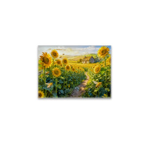 raxxa Glas-Magnet: Sunflower Path Cottage with Cat and Blossoming Meadow Artwork