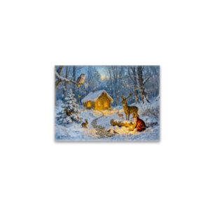 raxxa Glas-Magnet: Winter Forest Cottage with Deer, Fox and Owl – Fantasy Artwork