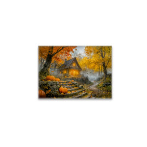 raxxa Glas-Magnet: Autumn Forest Cottage with forest animals and Mushrooms Artwork
