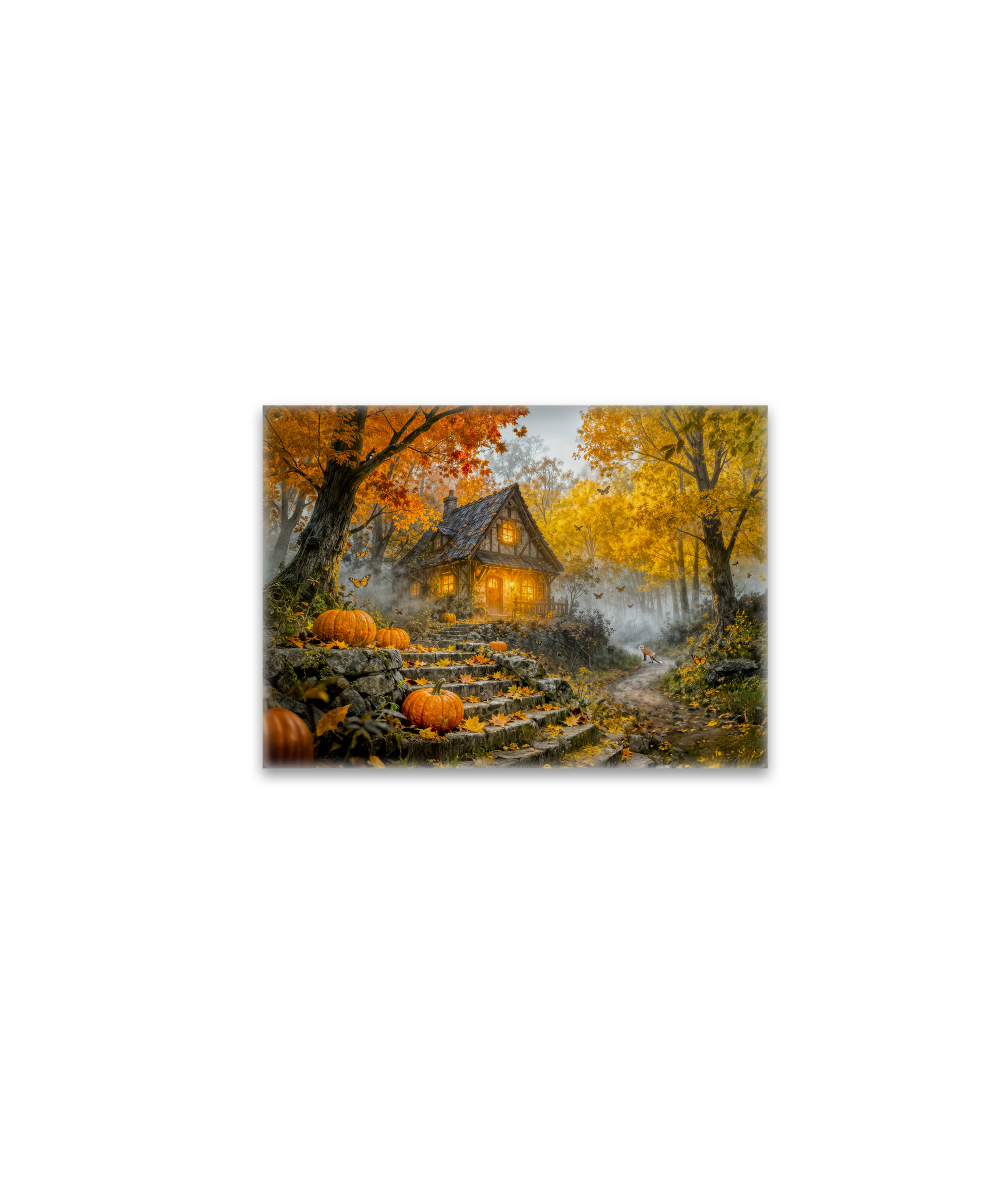 raxxa Glas-Magnet: Autumn Forest Cottage with forest animals and Mushrooms Artwork