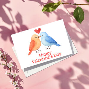 raxxa Postkarte: Watercolor Lovebirds with Heart Valentine’s Day Illustration