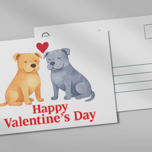 raxxa Postkarte: Two Dogs with Heart Watercolor Valentine’s Day Illustration