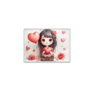 raxxa Glas-Magnet: Cartoon Girl with Roses and Hearts Sweet Valentine’s Day Artwork