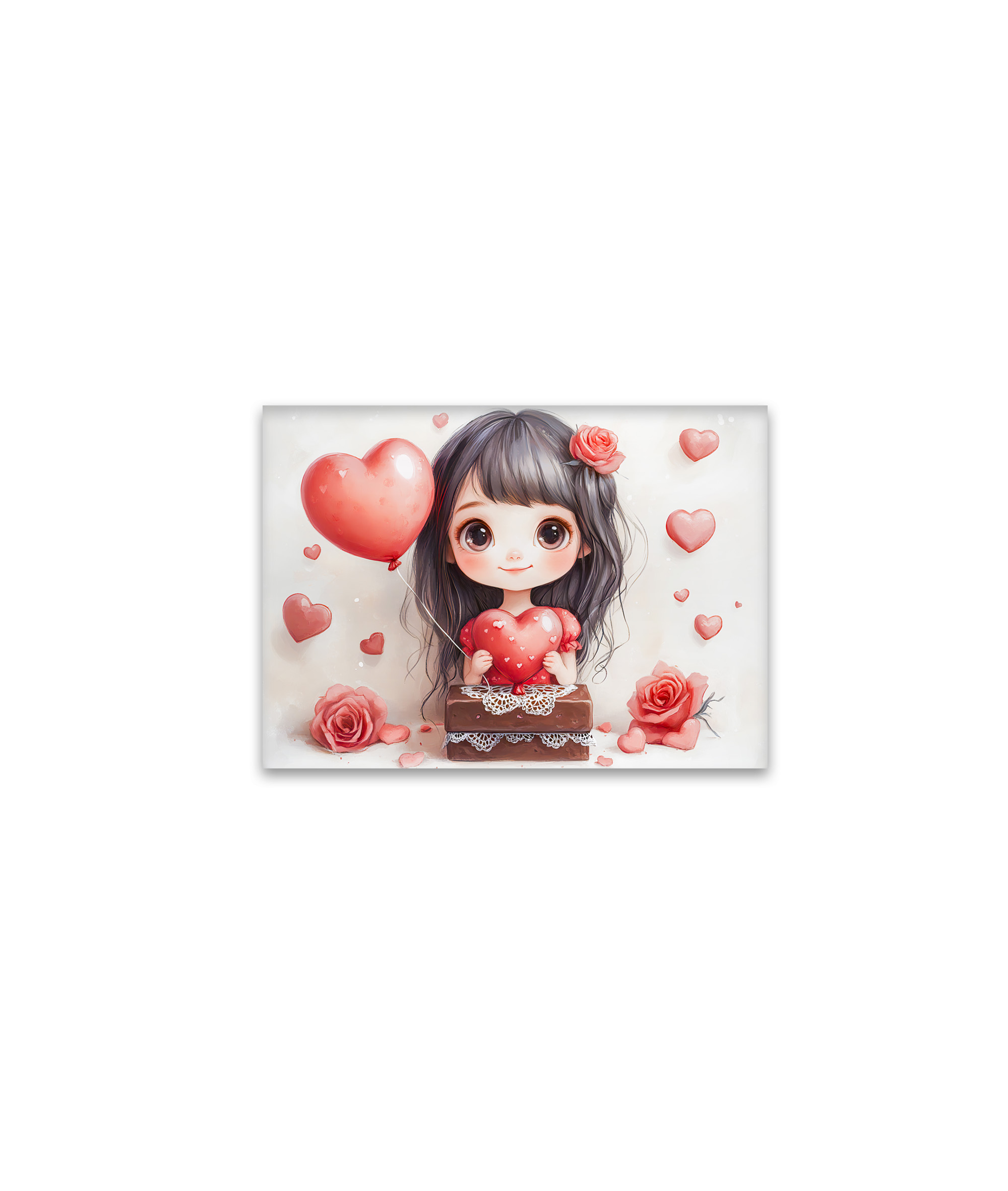 raxxa Glas-Magnet: Cartoon Girl with Roses and Hearts Sweet Valentine’s Day Artwork