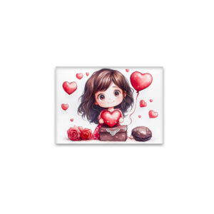 raxxa Glas-Magnet: Cartoon Girl Holding Heart Romantic Valentine’s Day Artwork
