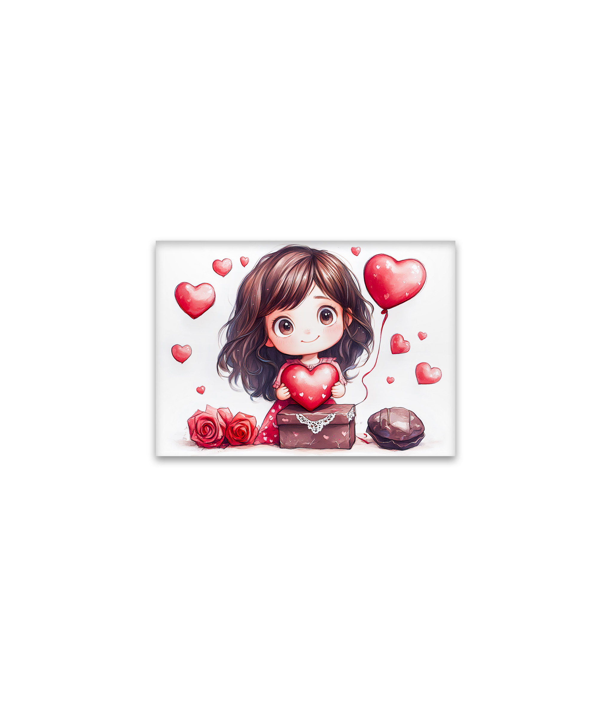 raxxa Glas-Magnet: Cartoon Girl Holding Heart Romantic Valentine’s Day Artwork