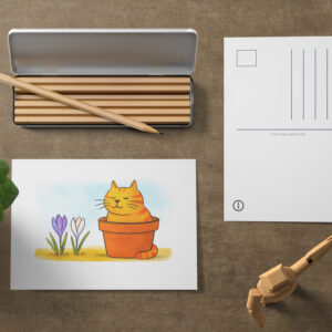 raxxa Postkarte: Cute Cartoon Cat Sitting in Spring Flowers