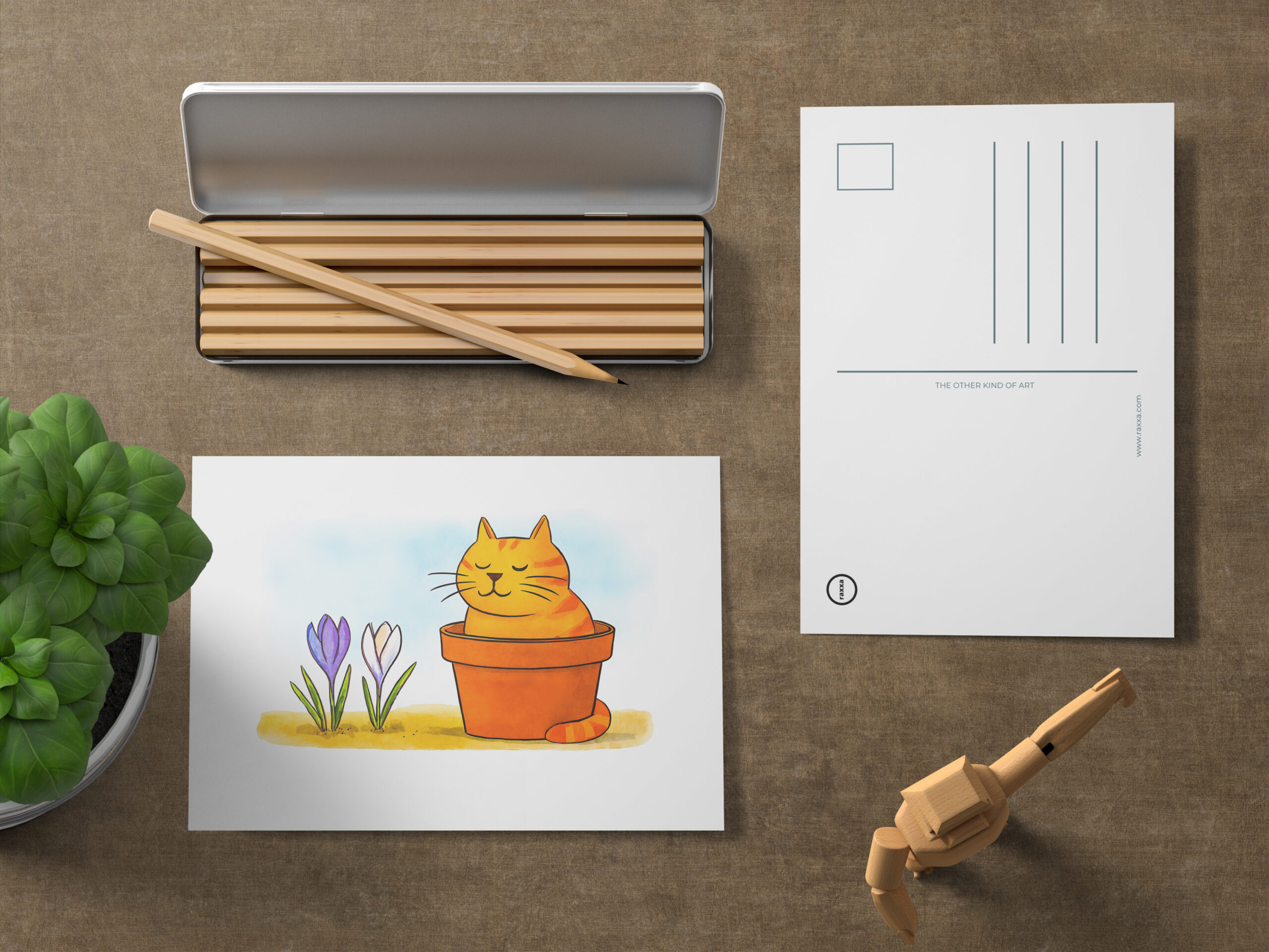 raxxa Postkarte: Cute Cartoon Cat Sitting in Spring Flowers