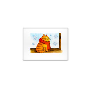 raxxa Glas-Magnet: Cute Cartoon Cat Sitting at Snowy Window