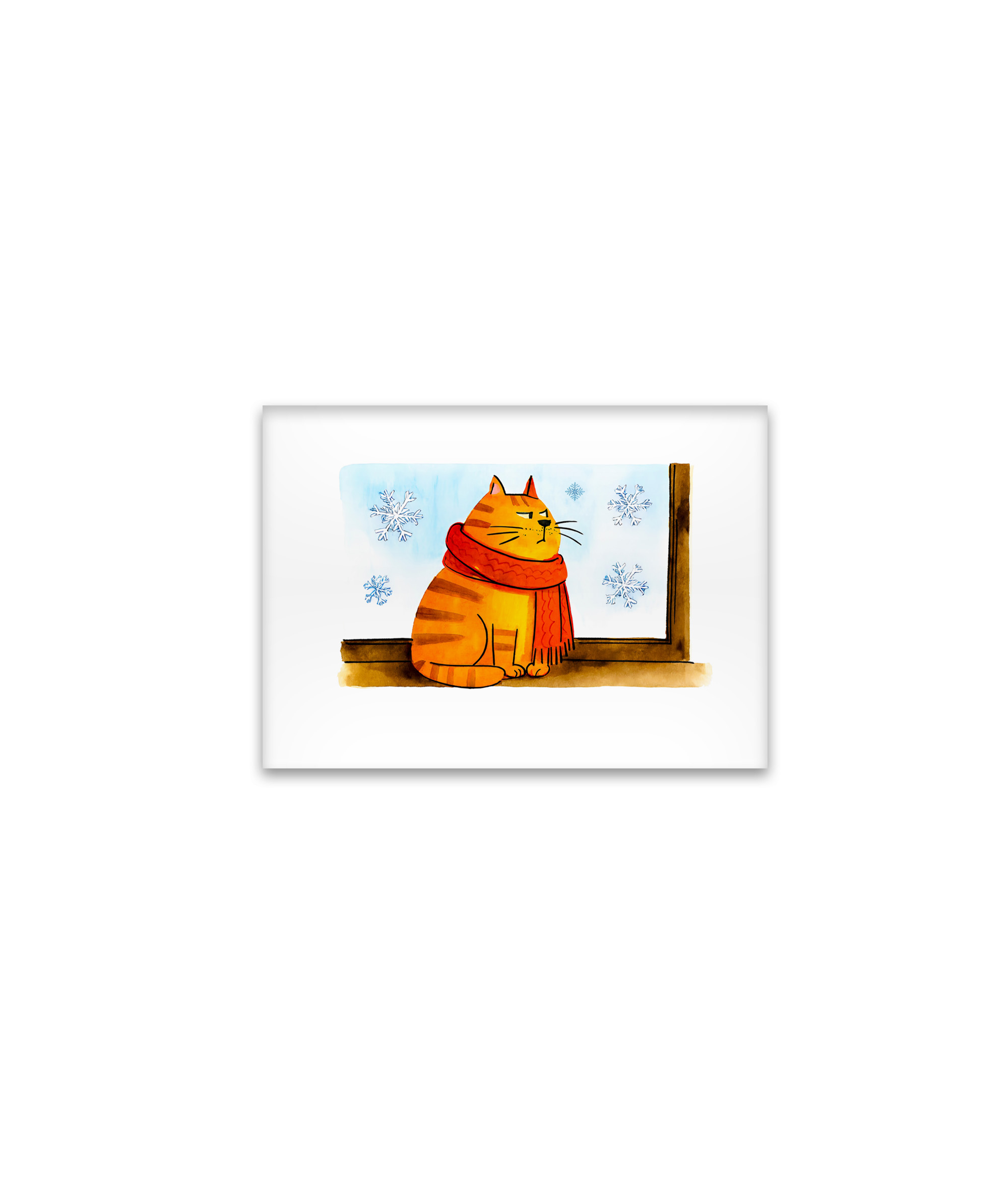 raxxa Glas-Magnet: Cute Cartoon Cat Sitting at Snowy Window