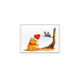 raxxa Glas-Magnet: Cute Cartoon Cat Holding Heart Balloon Outdoors