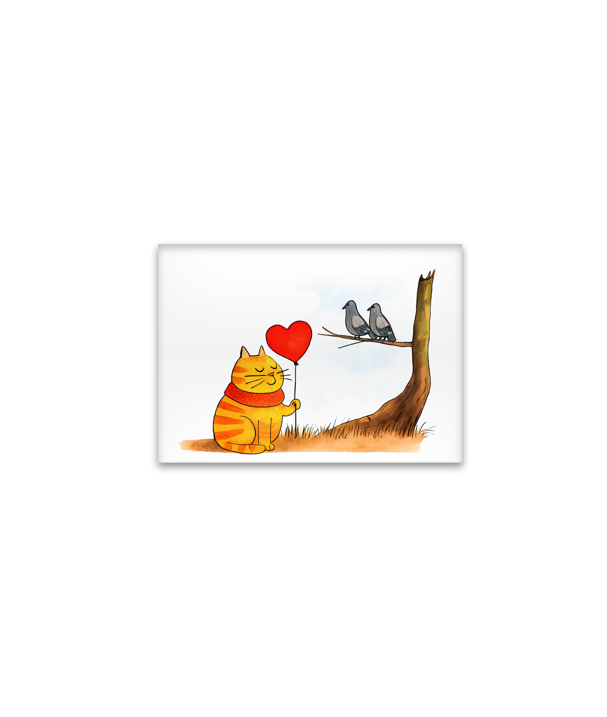 raxxa Glas-Magnet: Cute Cartoon Cat Holding Heart Balloon Outdoors