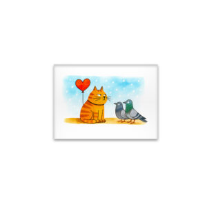 raxxa Glas-Magnet: Cute Cartoon Cat Holding Heart Balloon Illustration