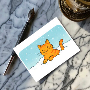 raxxa Postkarte: Cute Cartoon Cat Resting in Winter Snow