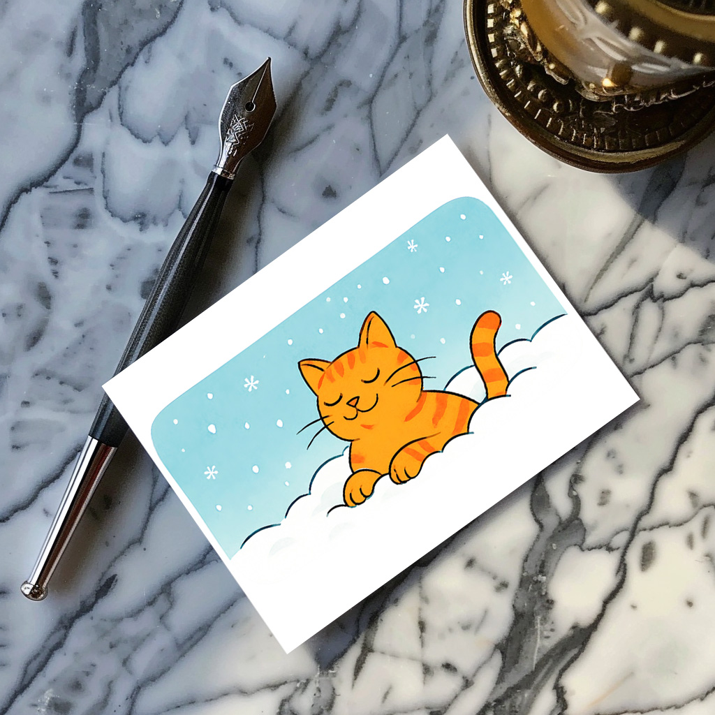 raxxa Postkarte: Cute Cartoon Cat Resting in Winter Snow