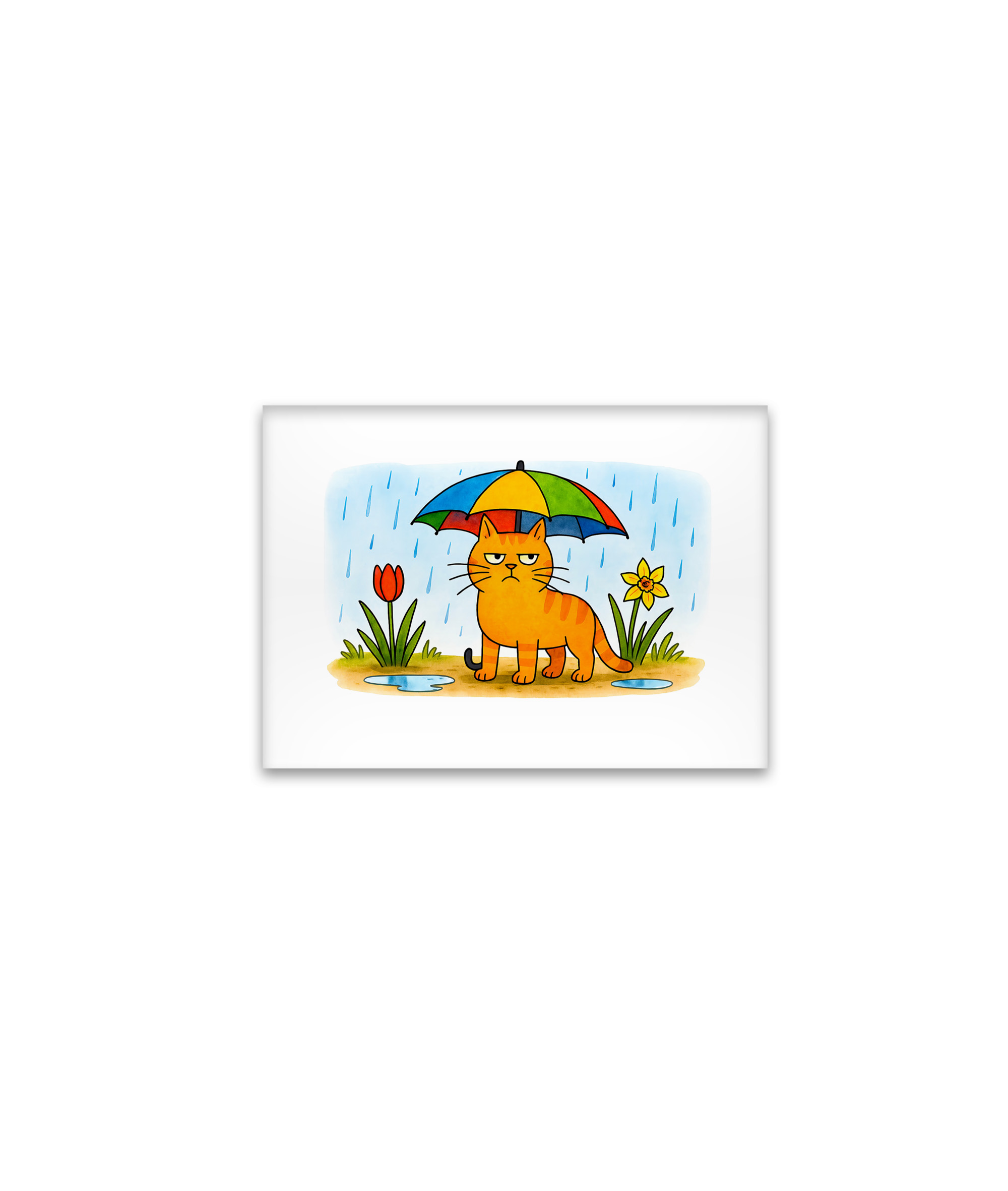 raxxa Glas-Magnet: Cute Cartoon Cat Standing Under Colorful Umbrella