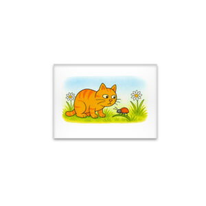 raxxa Glas-Magnet: Cute Cartoon Cat Watching Ladybug in Meadow