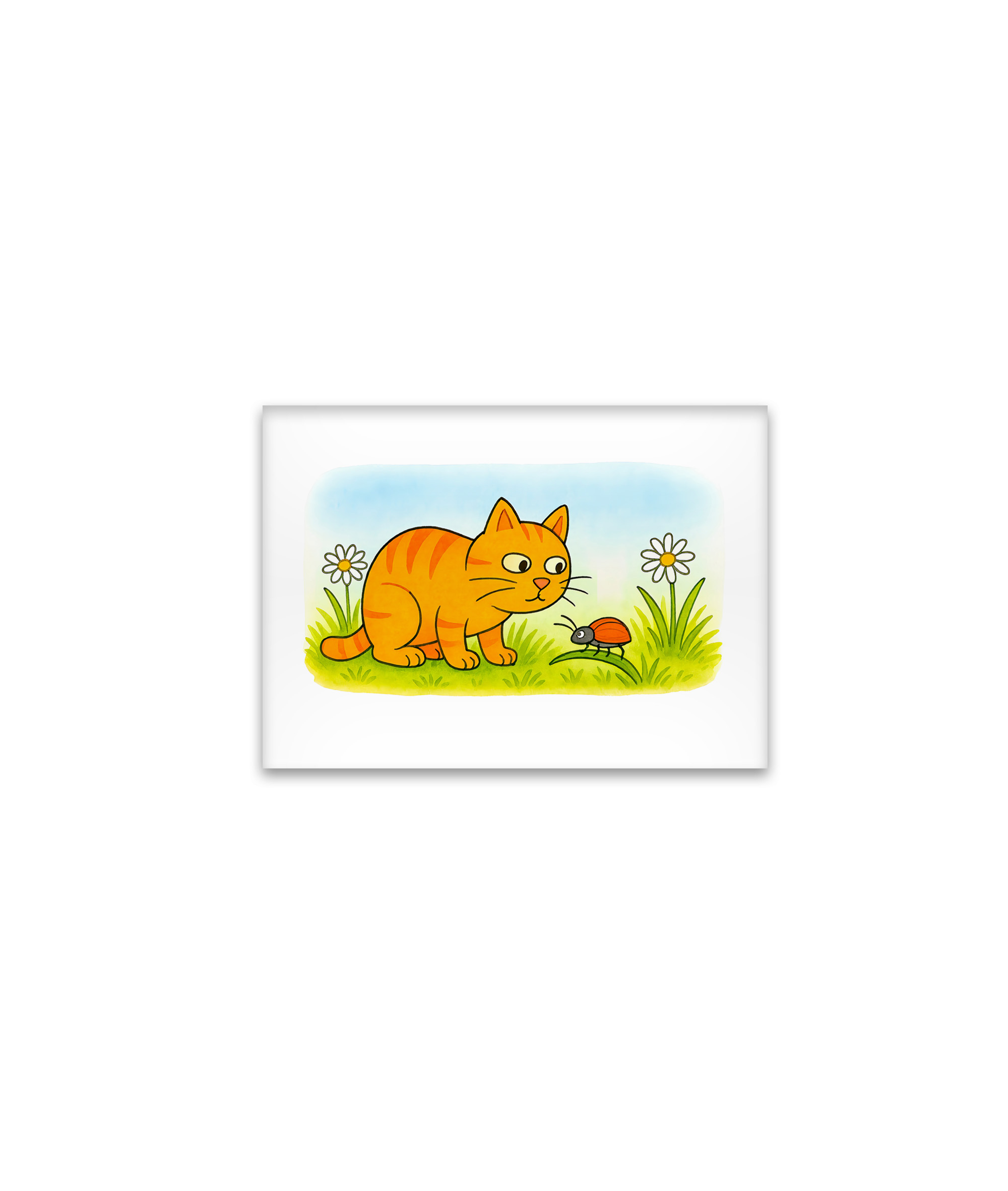 raxxa Glas-Magnet: Cute Cartoon Cat Watching Ladybug in Meadow