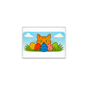 raxxa Glas-Magnet: Playful Cartoon Cat Hiding Behind Easter Eggs