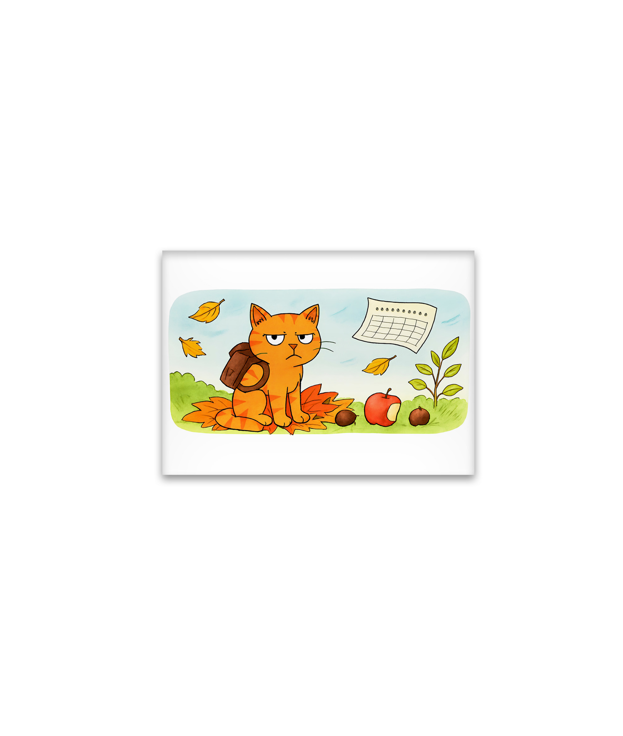 raxxa Glas-Magnet: Grumpy Cartoon Cat Starting School in Autumn