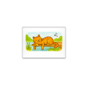 raxxa Glas-Magnet: Cute Cartoon Cat Resting on Wooden Dock