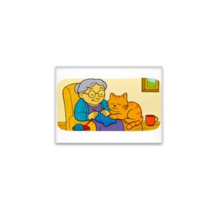 raxxa Glas-Magnet: Cute Cartoon Cat Resting on Knitting Grandma