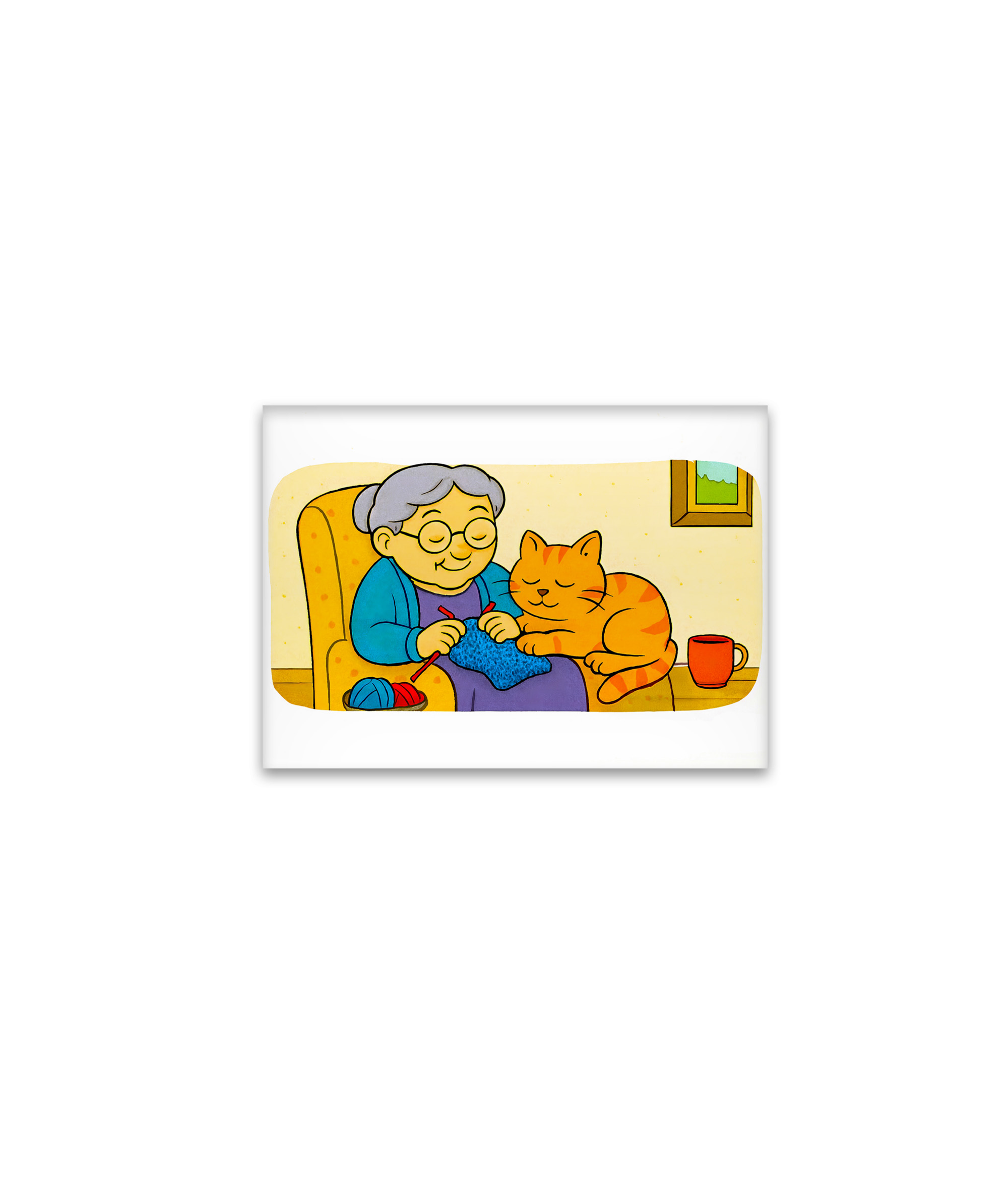 raxxa Glas-Magnet: Cute Cartoon Cat Resting on Knitting Grandma
