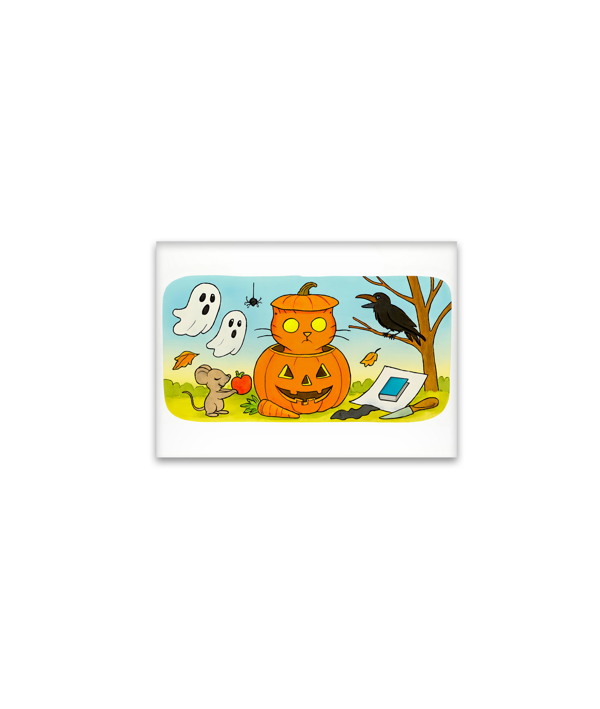 raxxa Glas-Magnet: Cute Cartoon Cat Sitting in Pumpkin Costume