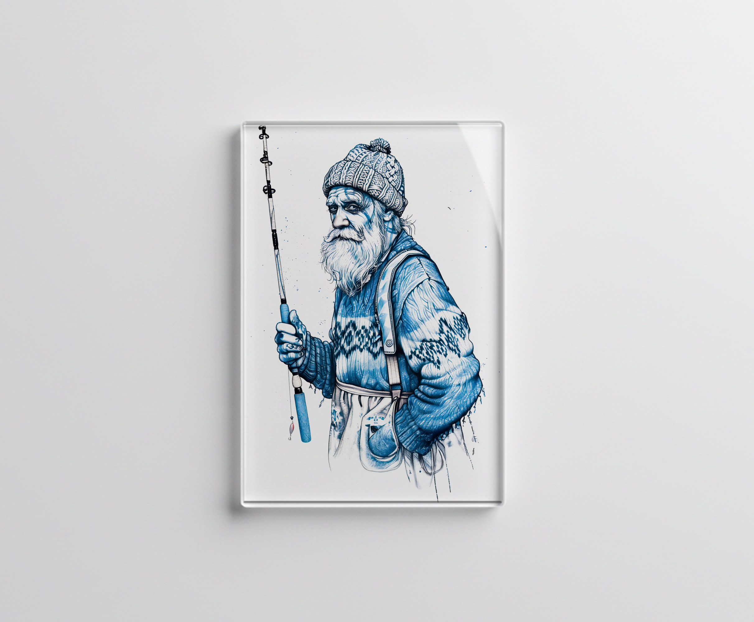 raxxa Glas-Magnet: Elderly Sailor Standing Calm Holding Fishing Rod
