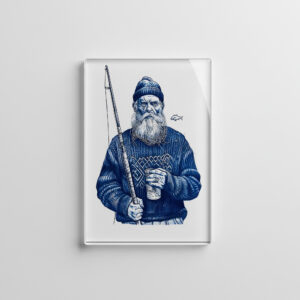 raxxa Glas-Magnet: Elderly Sailor Holding Fishing Rod And Mug