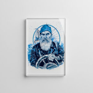 raxxa Glas-Magnet: Sailor Steering Ship Wheel In Maritime Setting