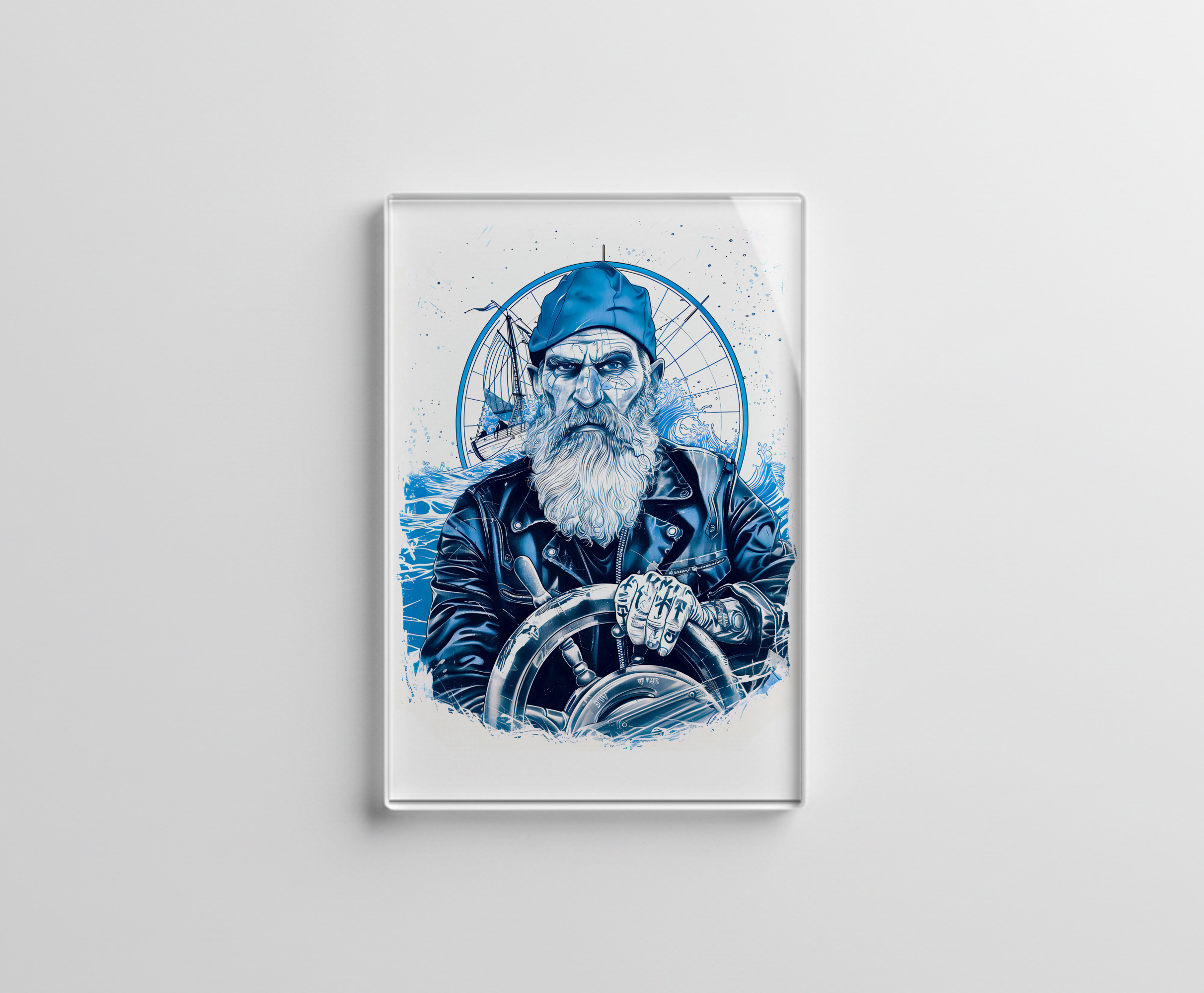 raxxa Glas-Magnet: Sailor Steering Ship Wheel In Maritime Setting