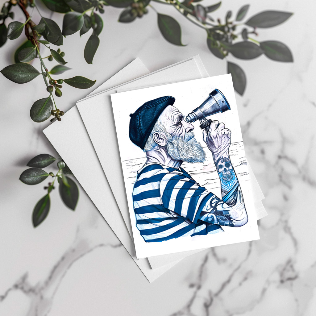 raxxa Postkarte: Sailor Looking Through Telescope Toward Distant Horizon - Image 2