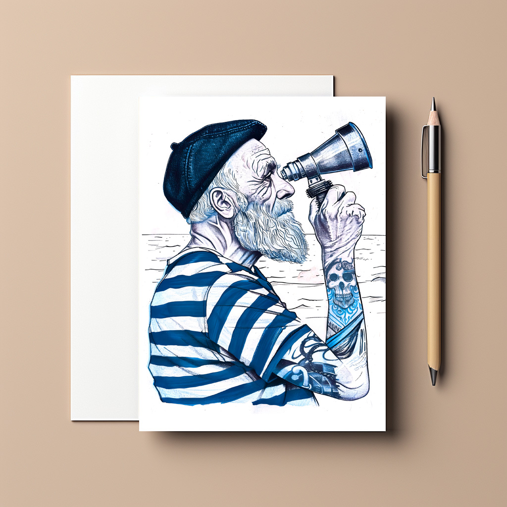 raxxa Postkarte: Sailor Looking Through Telescope Toward Distant Horizon