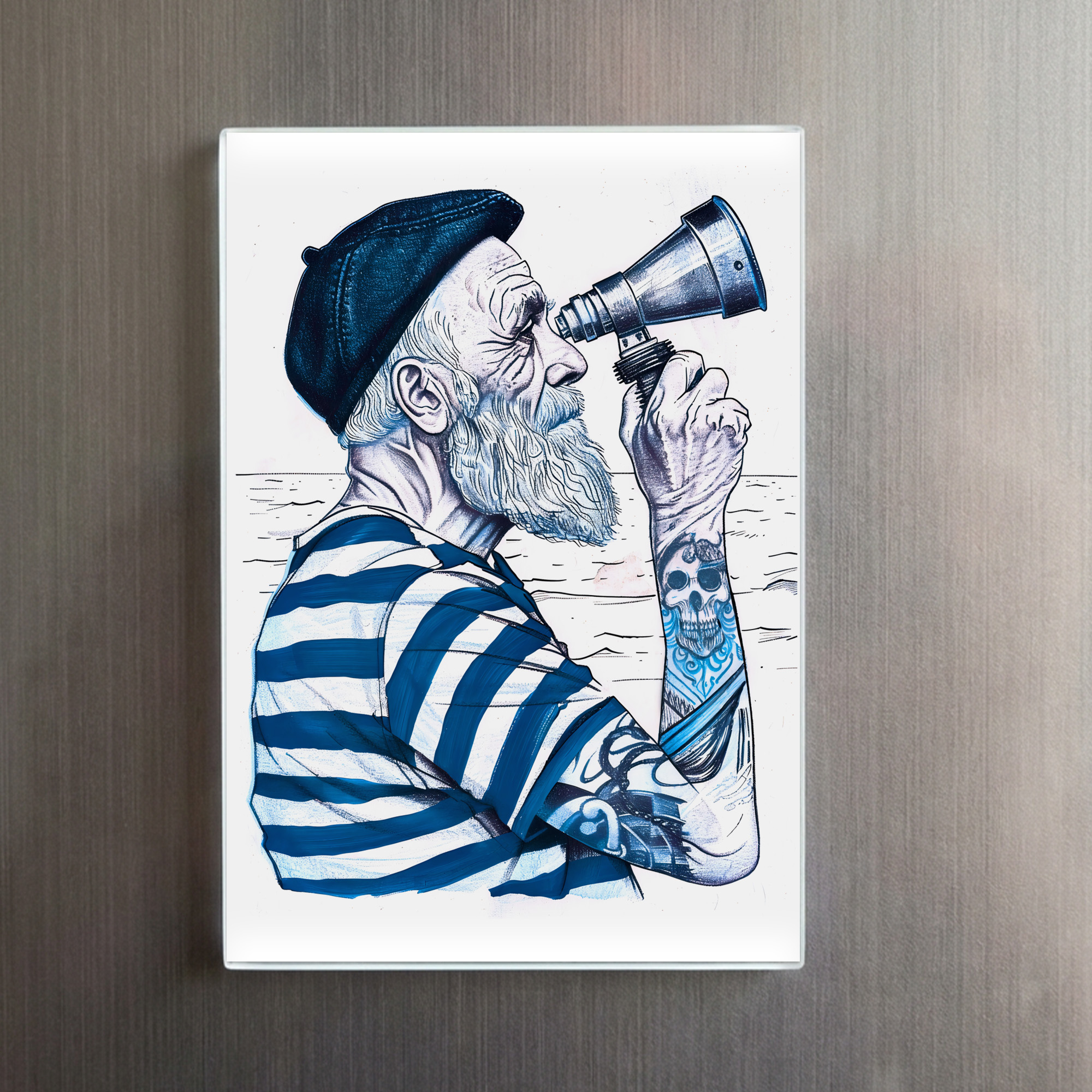 raxxa Glas-Magnet: Sailor Looking Through Telescope Toward Distant Horizon – Image 2